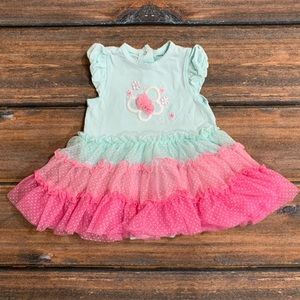 Little Me 6mo Girls Blue and Pink Butterfly Short Sleeve Bodysuit Tutu Dress